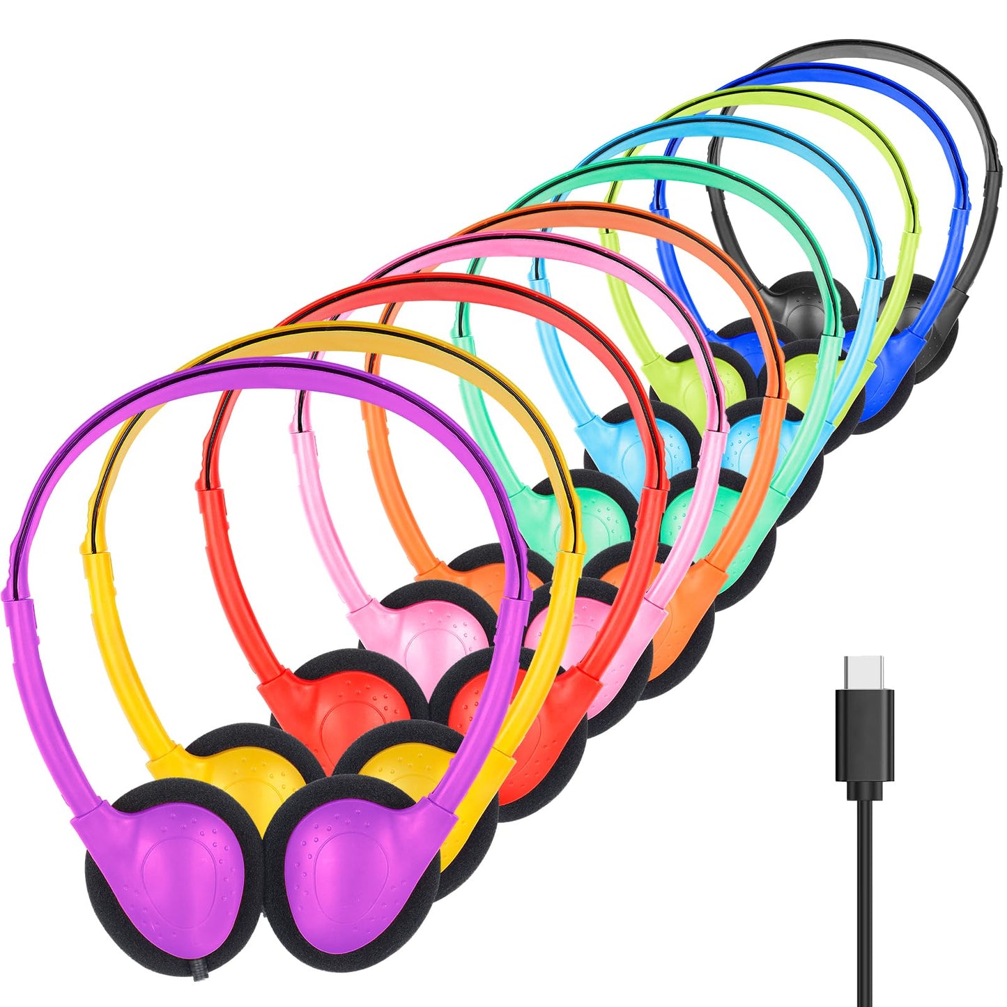 GDBOMA USB C Headphones Bulk for Classroom School Kids 10 Pack,Wired USB Type C Headphones for School Student Children Compatible with Pad Smartphones