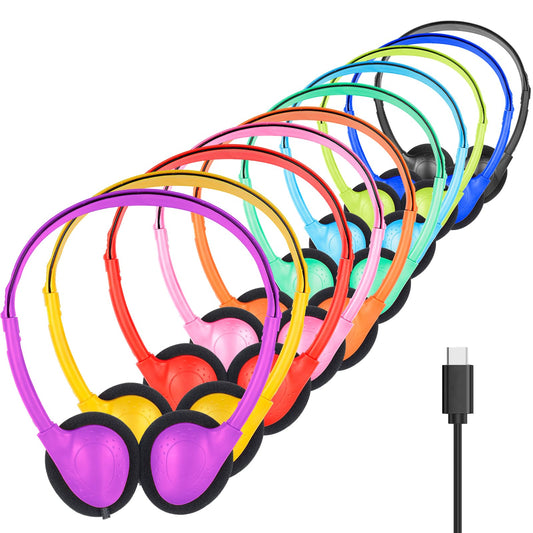 GDBOMA USB C Headphones Bulk for Classroom School Kids 10 Pack,Wired USB Type C Headphones for School Student Children Compatible with Pad Smartphones