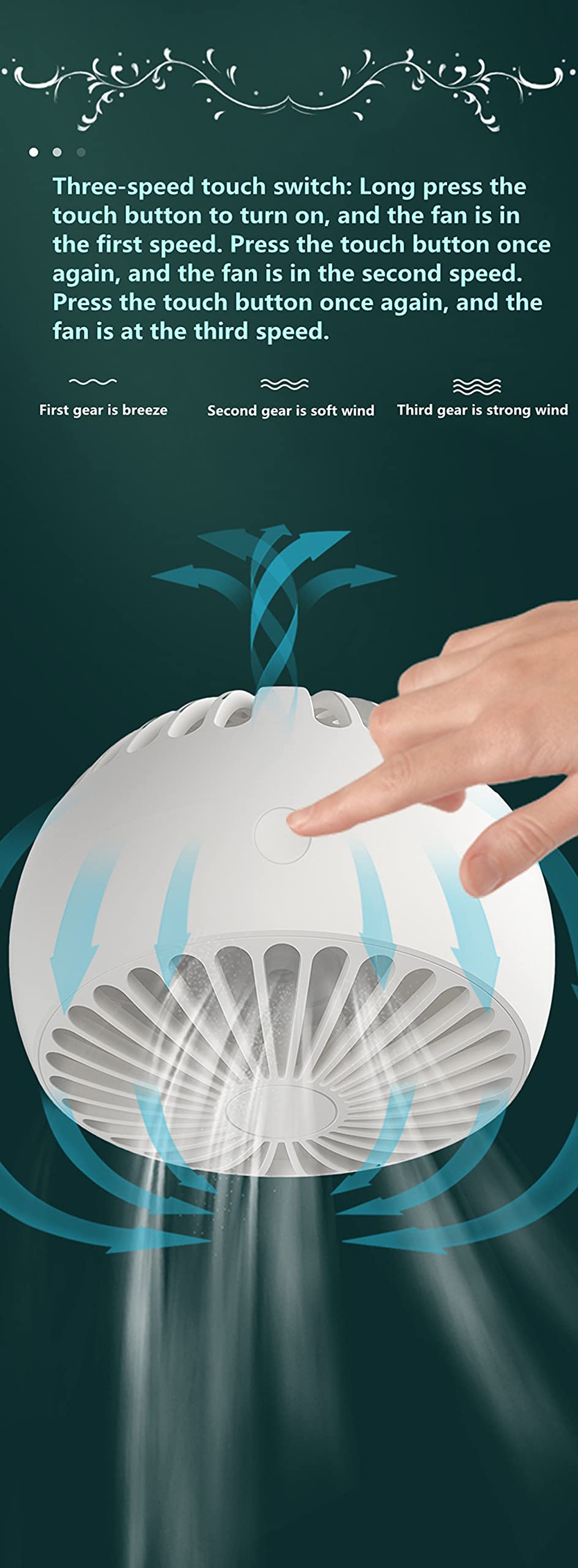 Mini Silent Fan, Nine-Blade Desktop Fan, Three-Speed Wind Adjustment.(White)
