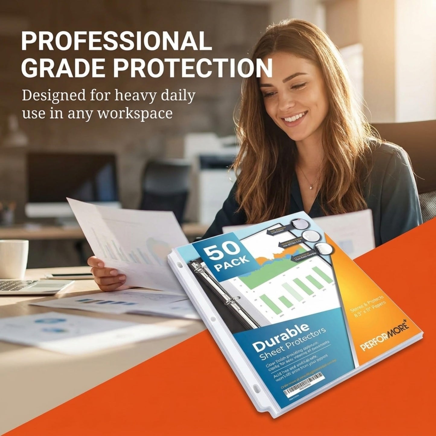 50 Sheet Protectors 8.5 x 11 for 3 Ring Binder, Heavy Duty Clear