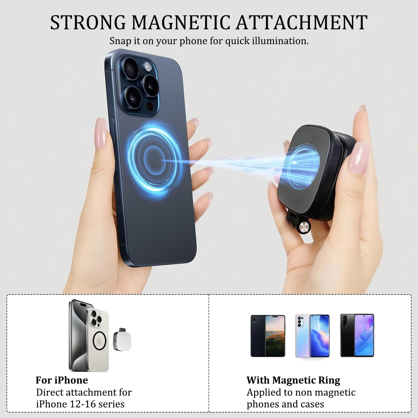Magnetic Selfie Light Compatible with MagSafe for iPhone - Rechargeable LED Fill Light with Mirror, CRI?95, 5 Color Temps, Foldable Ring Light