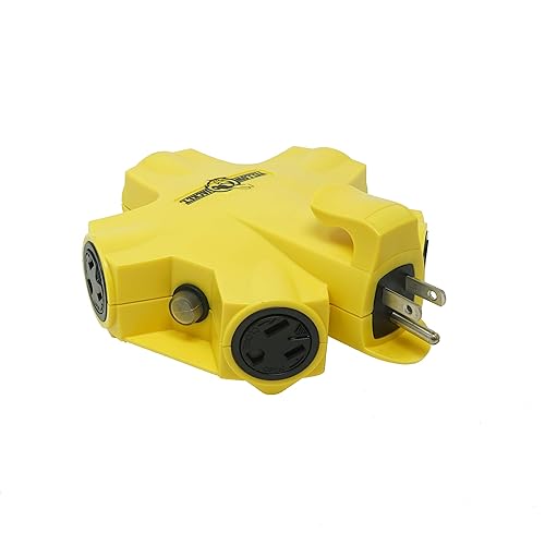 Southwire Yellow Jacket Power Adapter - Outdoor 5 Outlet Splitter - Durable 15 Amp Electrical Adapter - Rugged Hi-Impact Plastic Housing - 3-Prong