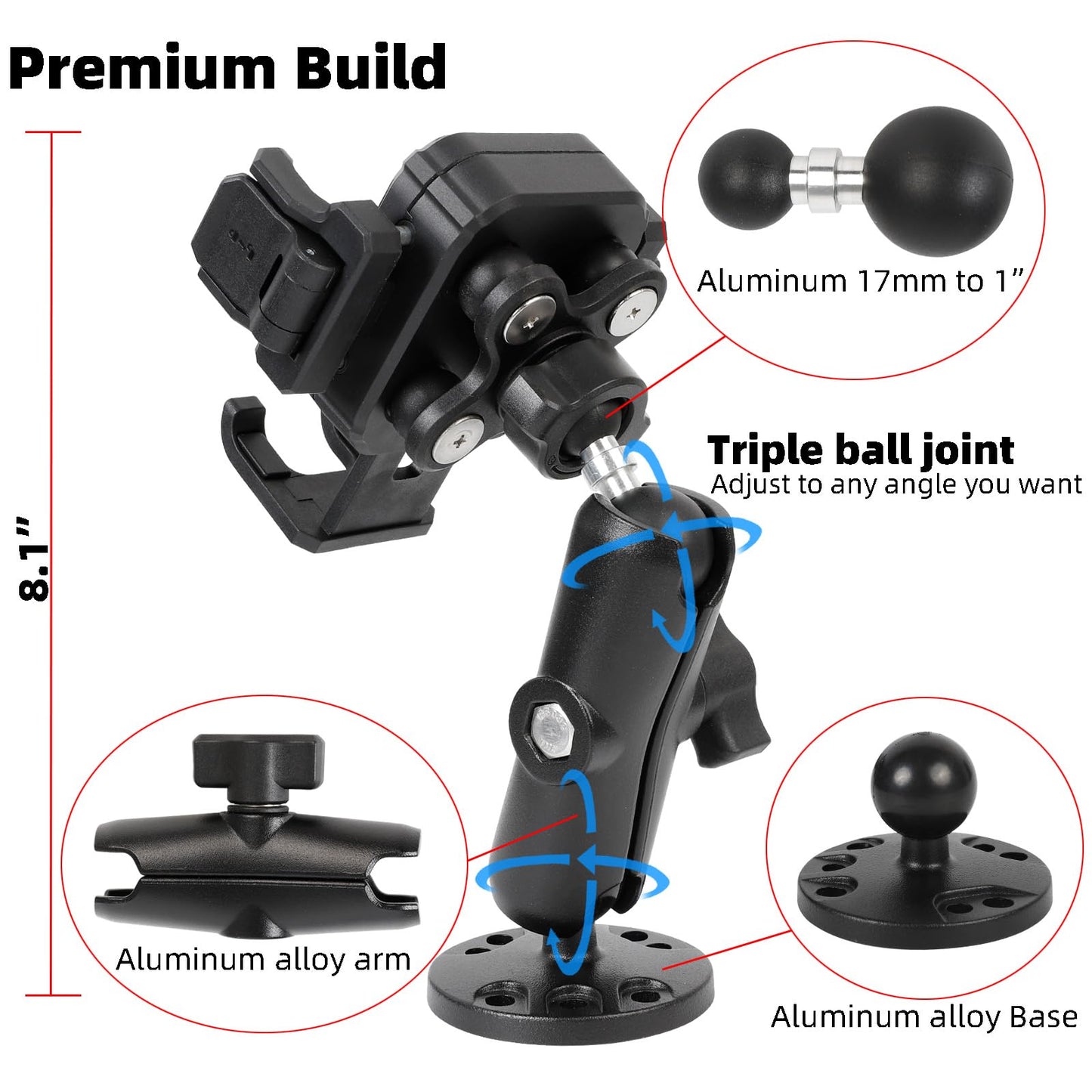 FPN Screw-Mounted Phone Mount Holder with Vibration Dampener [Camera Friendly] [1s Lock & Release] [Aluminum Round AMPS Base & Medium Arm], for Car