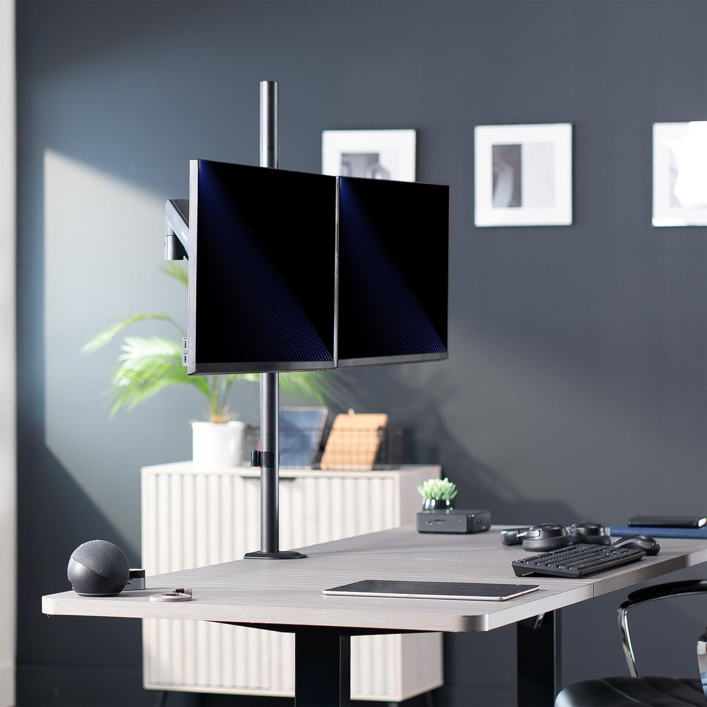 VIVO Dual Monitor Arm Extra Tall Mount for Screens up to 32 inches, Mechanical Height Adjustment, Full Articulating Heavy Duty VESA Stand with Desk