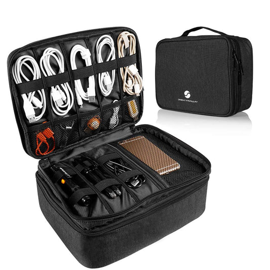 Travel Electronics Organizer, Waterproof Cable Organizer Bag for Electronic Accessories Double Layer Large Shockproof Cable Storage Bag for Cord