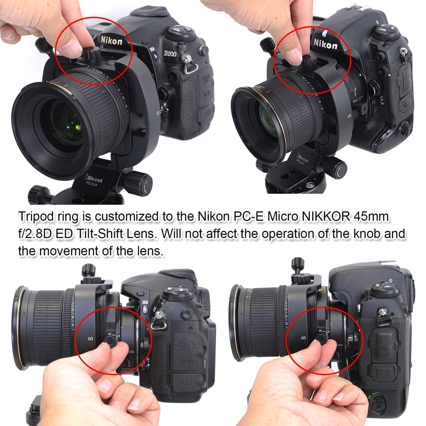 iShoot Tripod Mount Ring, Lens Collar Holder Compatible with Nikon PC-E Micro NIKKOR 45mm f/2.8D ED and 24mm f/3.5D ED Tilt-Shift Lens, Built-in