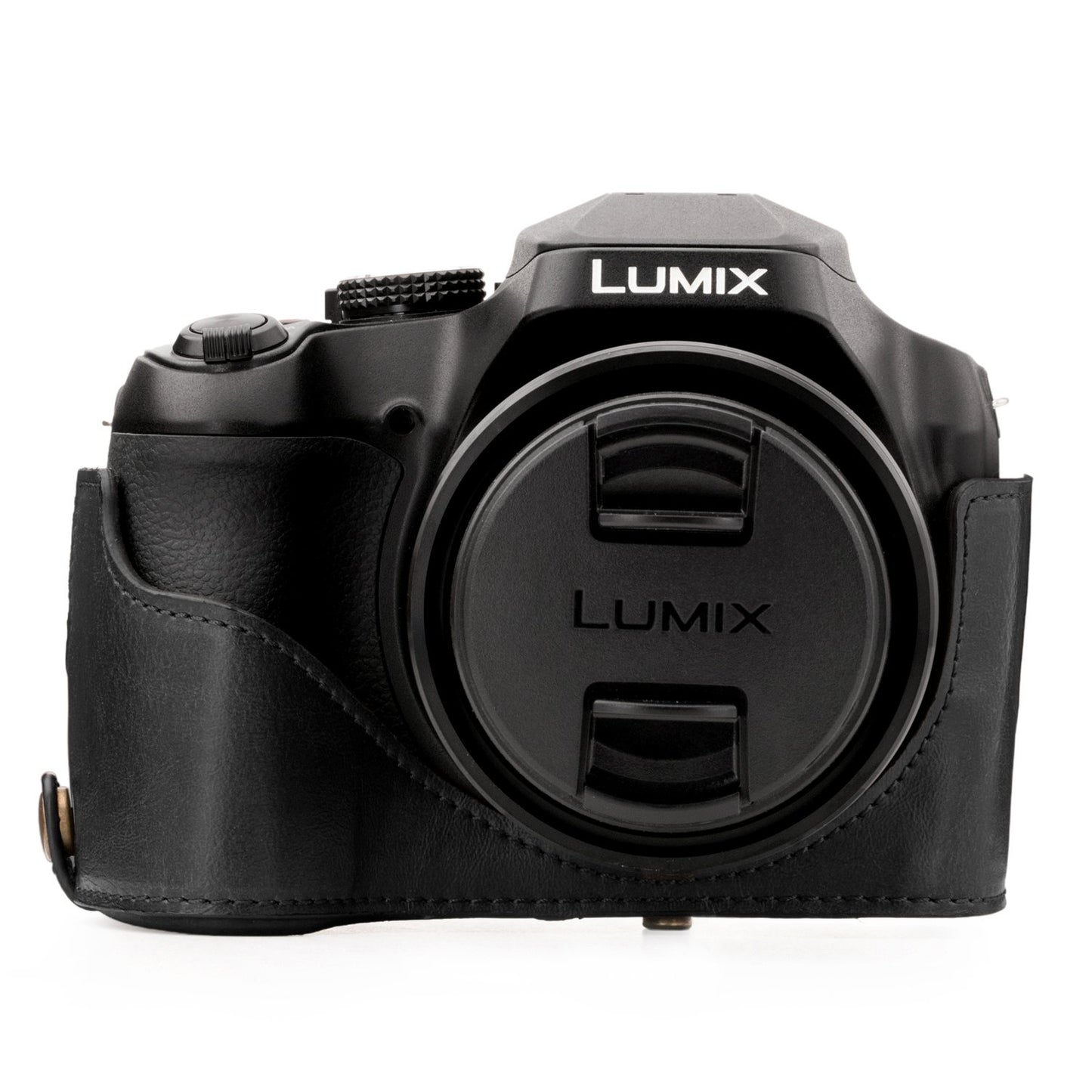 MegaGear Panasonic Lumix DC-FZ80, FZ82 Ever Ready Leather Camera Case and Strap, with Battery Access - Black - MG1223