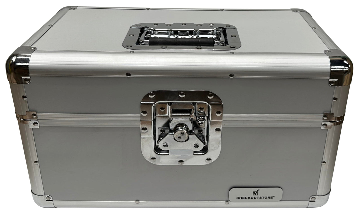 CheckOutStore Silver Aluminum 7" 45 RPM Record Storage Box (Holds Up to 200 Records)