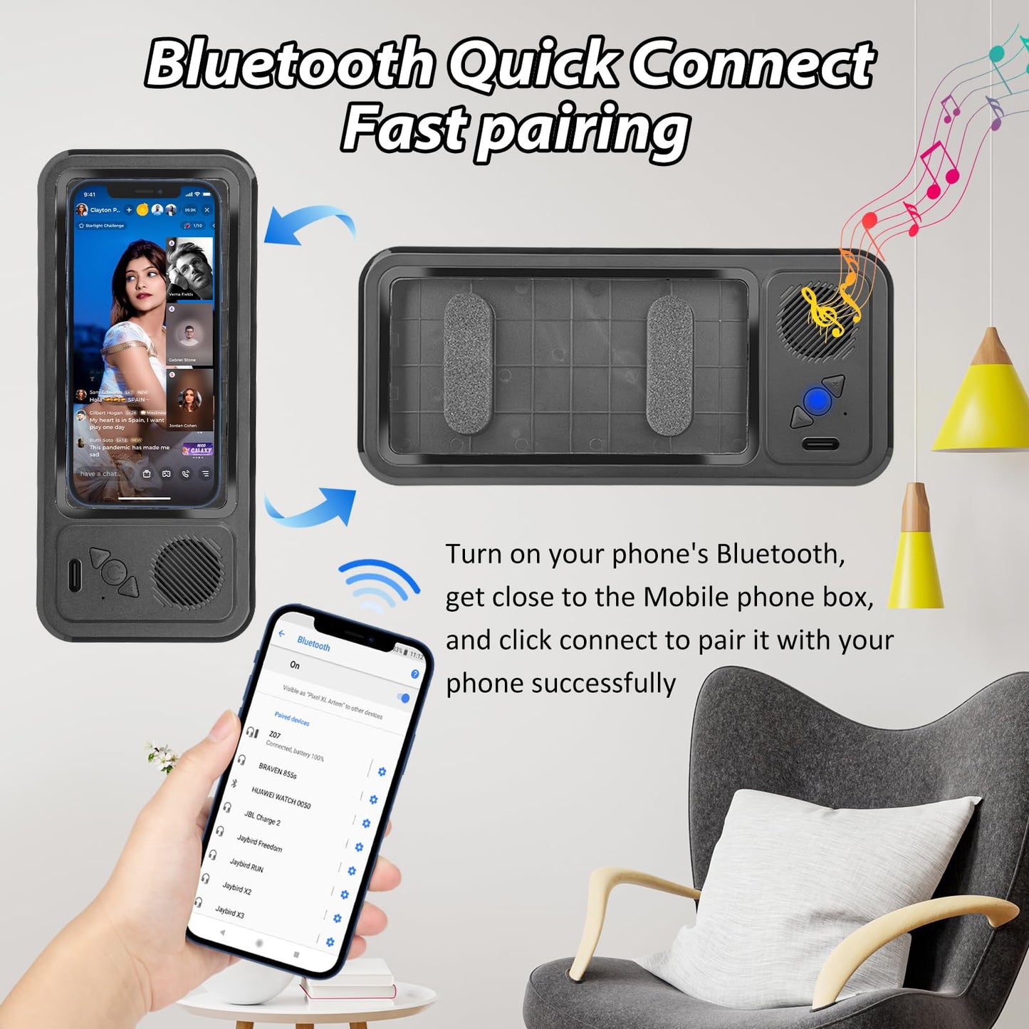 Shower Phone Holder with Wireless Bluetooth Speaker,2026 New Waterproof 480 Rotation Viewable Shower Phone Case Speaker for Any Phone, Wall Mounted