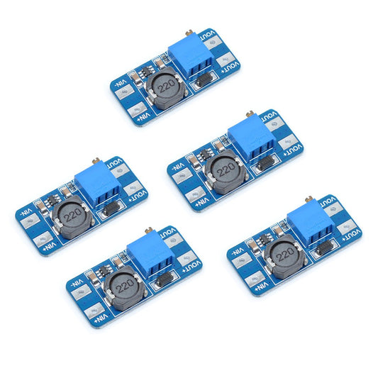 Oiyagai 5 Pack MT3608 DC‑DC Step‑Up Power Module - 2A Boost Converter, 2V-24V Input to 28V Output, Adjustable Voltage for Arduino, ESP32, Raspberry Pi