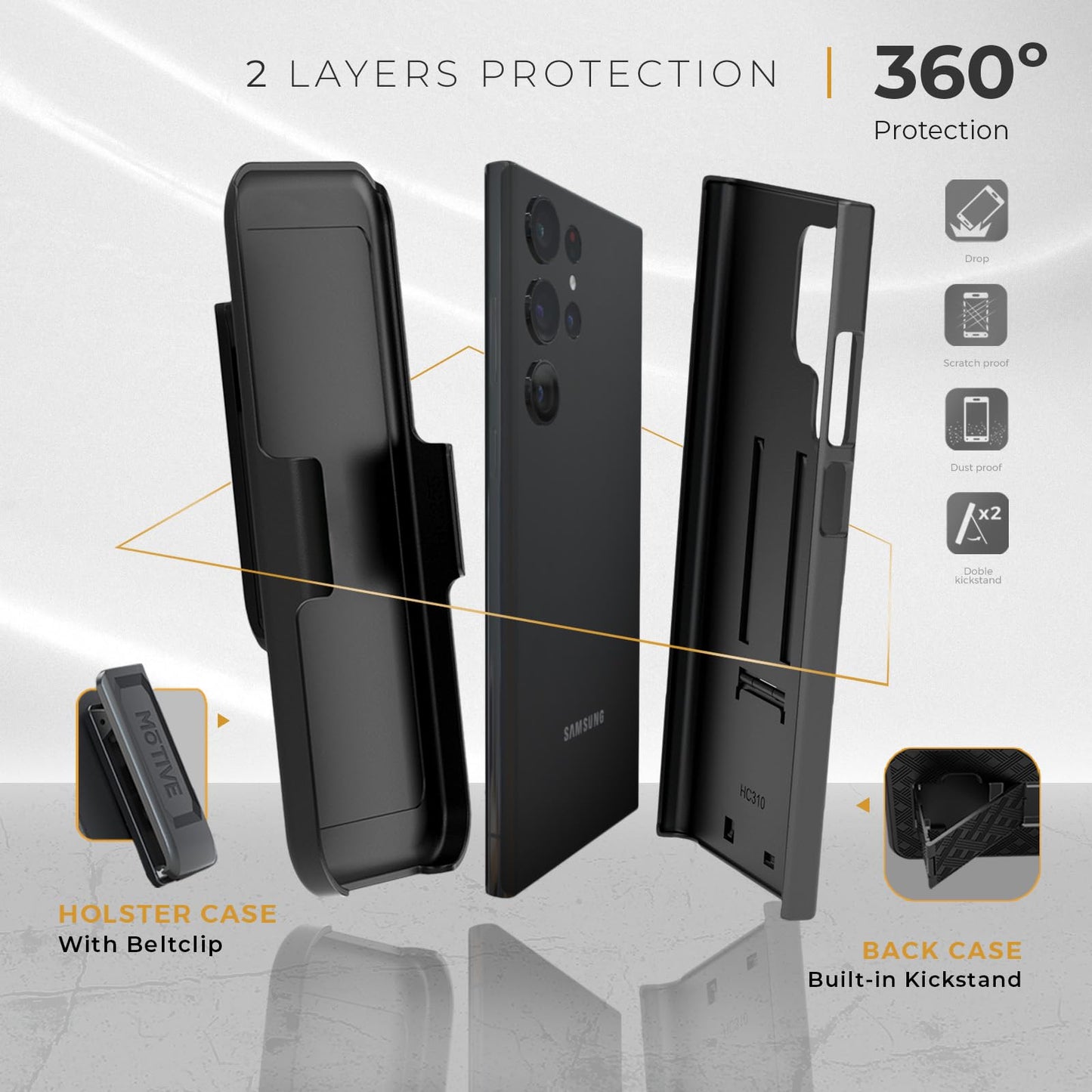 MOTIVE for Samsung Galaxy s23 Ultra Case with Belt Clip, Kickstand | 6.8"
