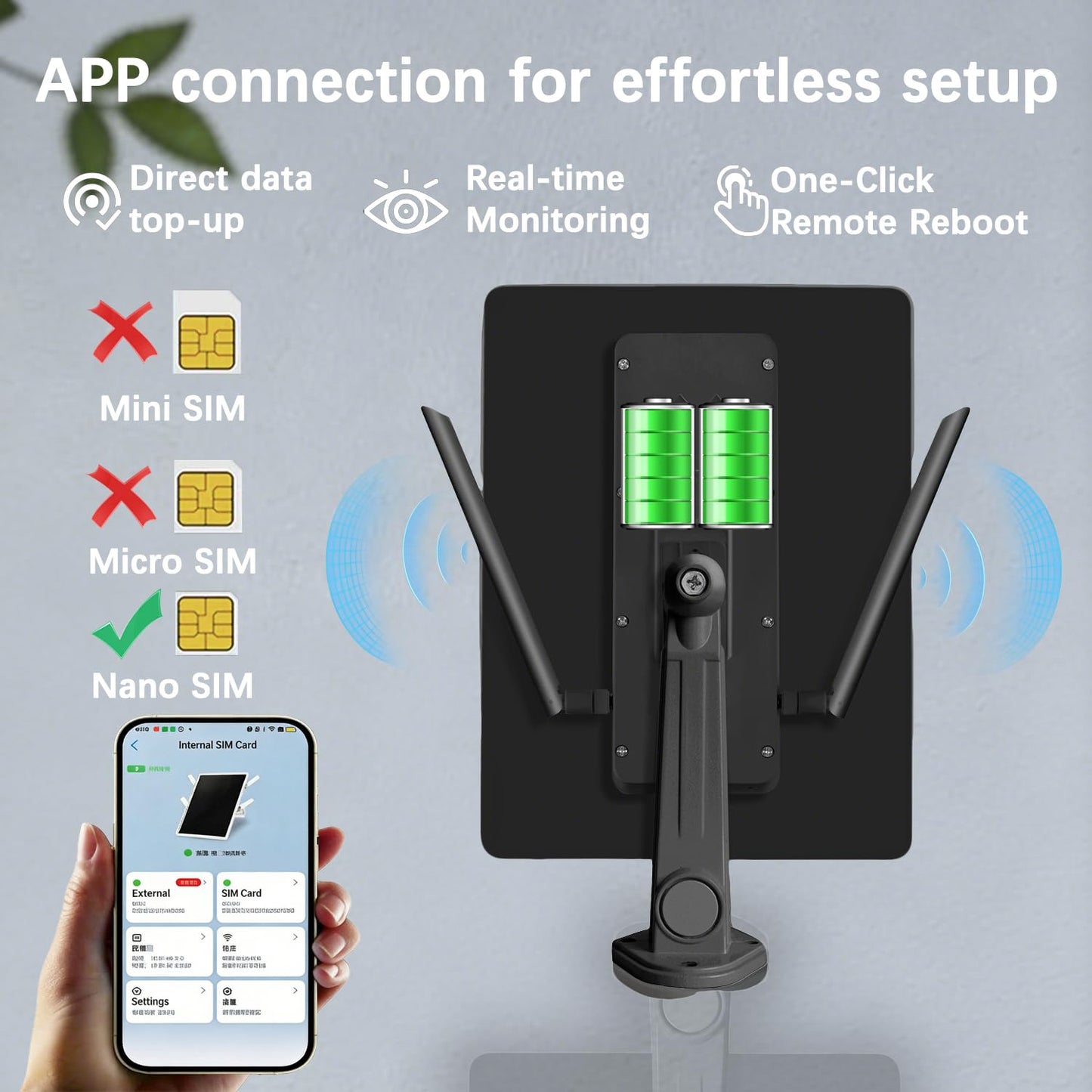Solar Outdoor 4G Router WiFi Extender SIM/VSIM Support, 20000mAh Battery & 15W Solar Panel, 2.4GHz 300Mbps Wireless Signal Booster, APP Control