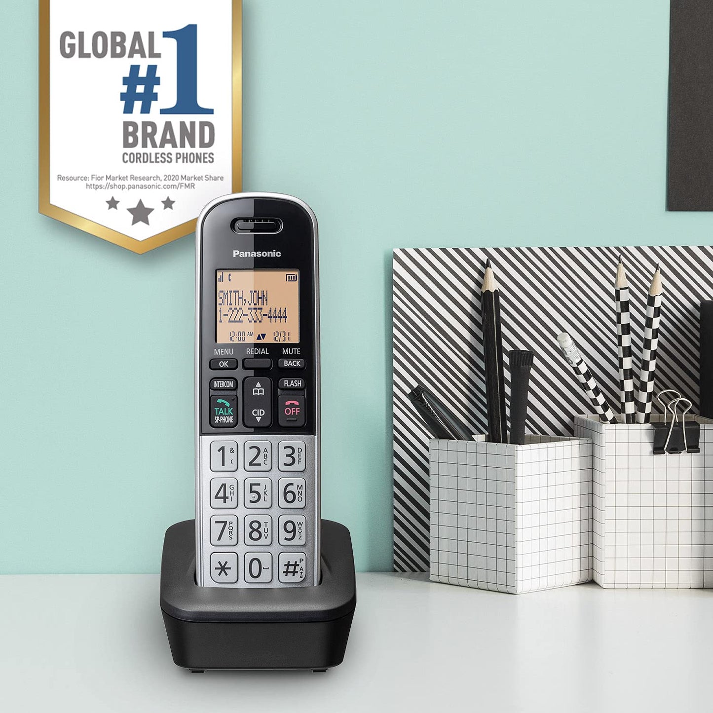 Panasonic Compact Cordless Phone with DECT 6.0, 1.6" Amber LCD and Illuminated HS Keypad, Call Block, Caller ID, Multiple Display Languages - 1