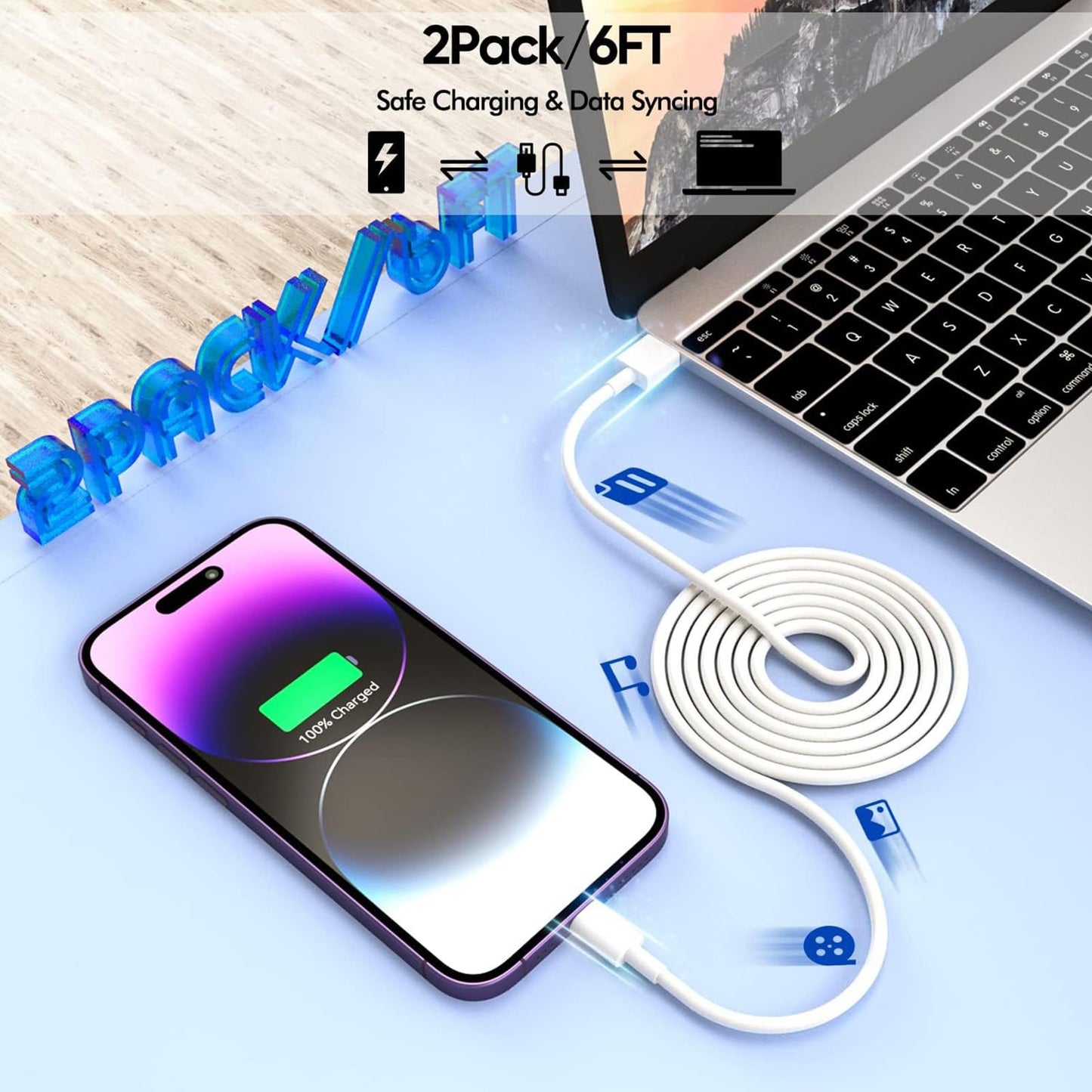 [Apple MFi Certified]iPhone charger 6ft,2Pack 6Foot Long Fast Charging Lightning Cord Cable 2Pack USB Wall Charger Travel Plug Adapter Box for iPhone