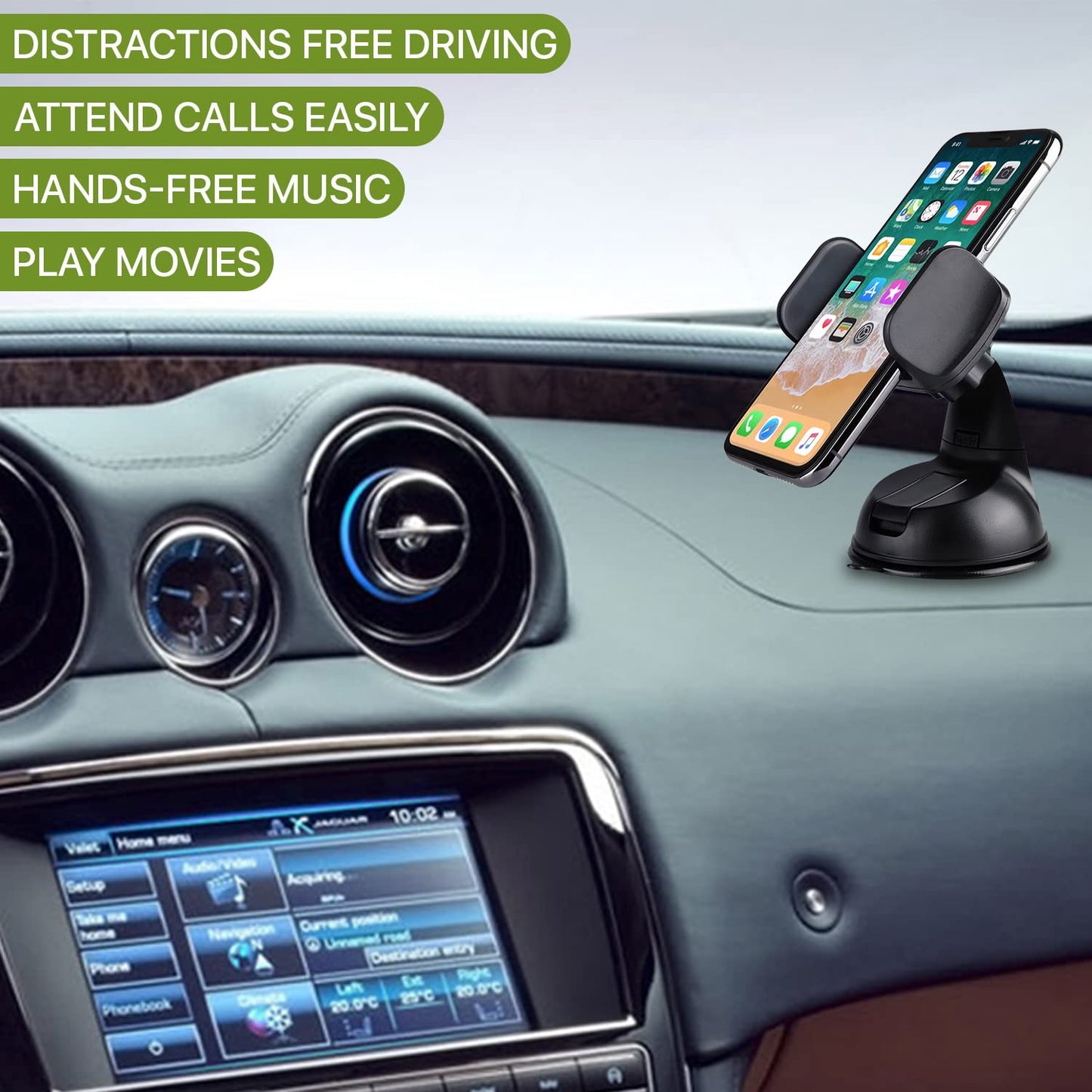 LAX Gadgets Premium Phone Car Mount - Strong Suction Cup Movable Jaws- Car Mount with Powerful Suction Cup for Windshield or Dashboard for All