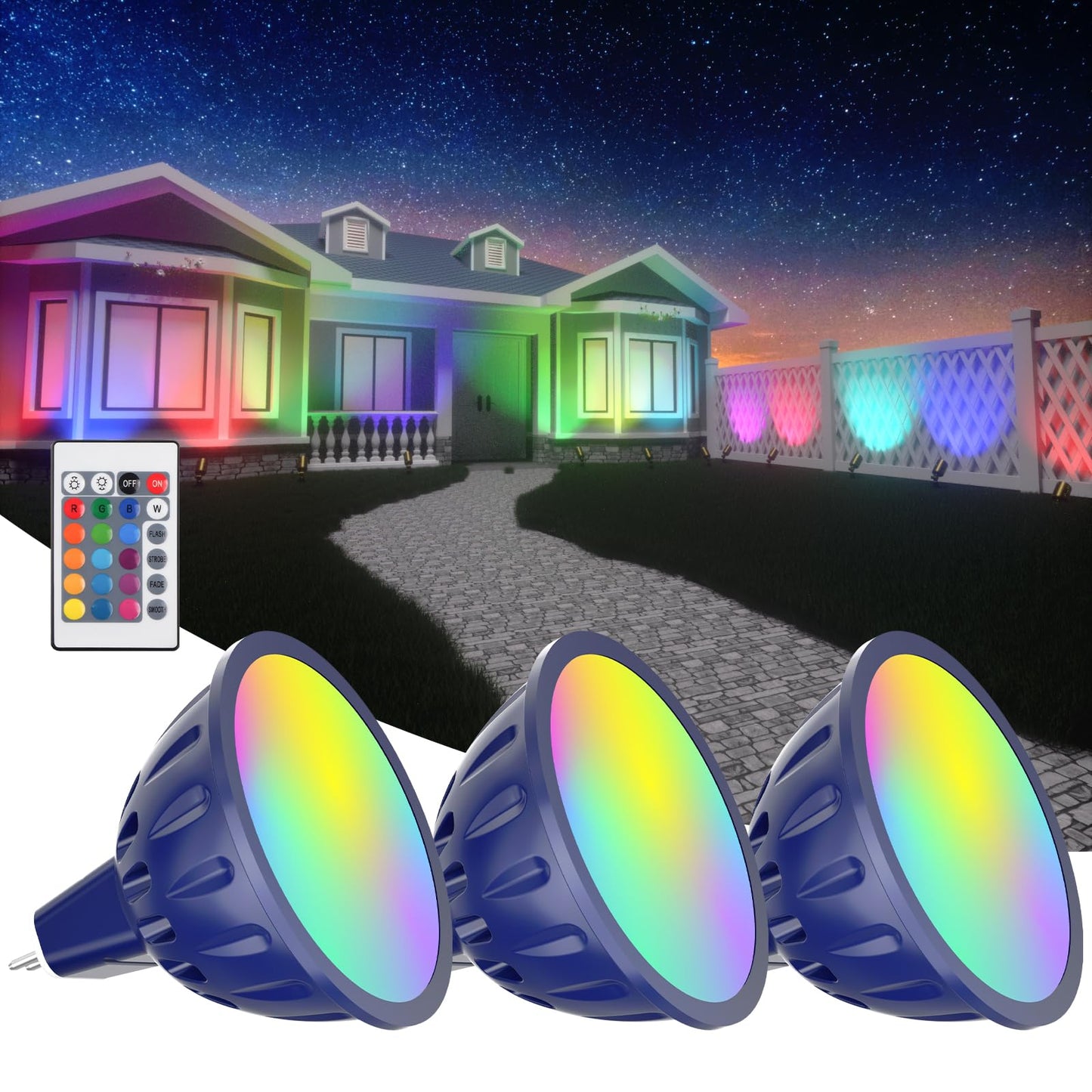 Cheopha MR16 Color Changing Led Bulb RGBW 12V 5W Die-cast Aluminum 3-Pack