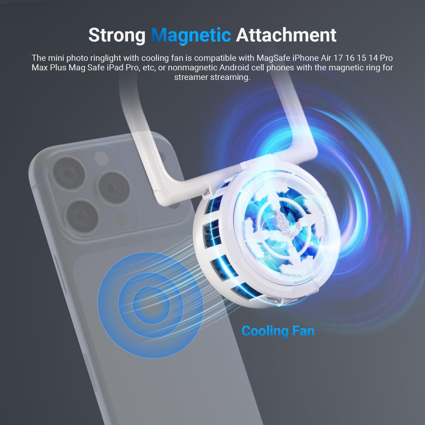 NEEWER Entry Level Version N36 Magnetic Selfie Ring Light & Phone Cooler Compatible with MagSafe iPhone, 4W Bi Color Foldable Small Plastic LED Fill