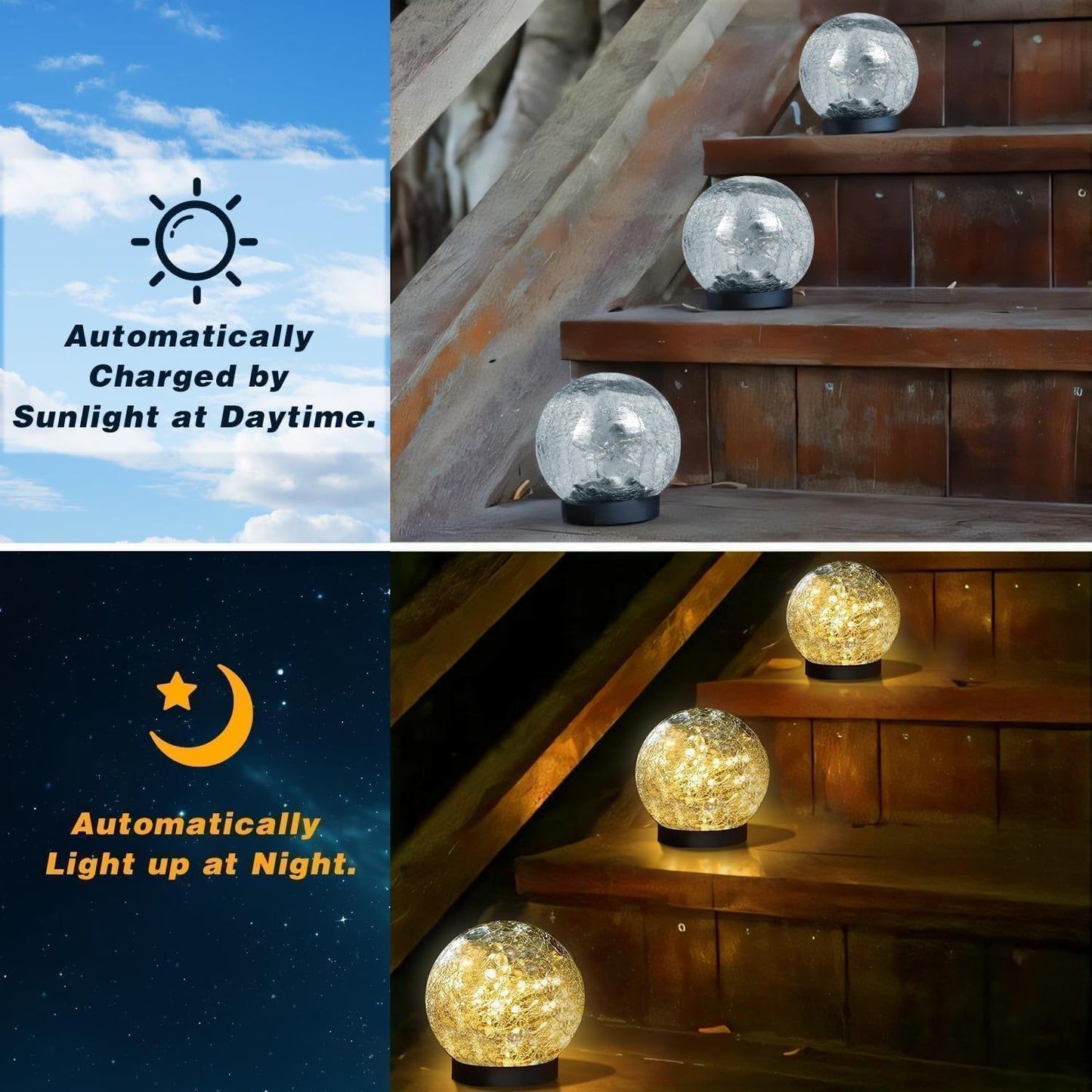 SyouHome Solar Garden Lights Outdoor Waterproof, 6 Pack LEDs Cracked Glass Ball Light, Ground Landscape Garden Decor, Solar Globe Decorative