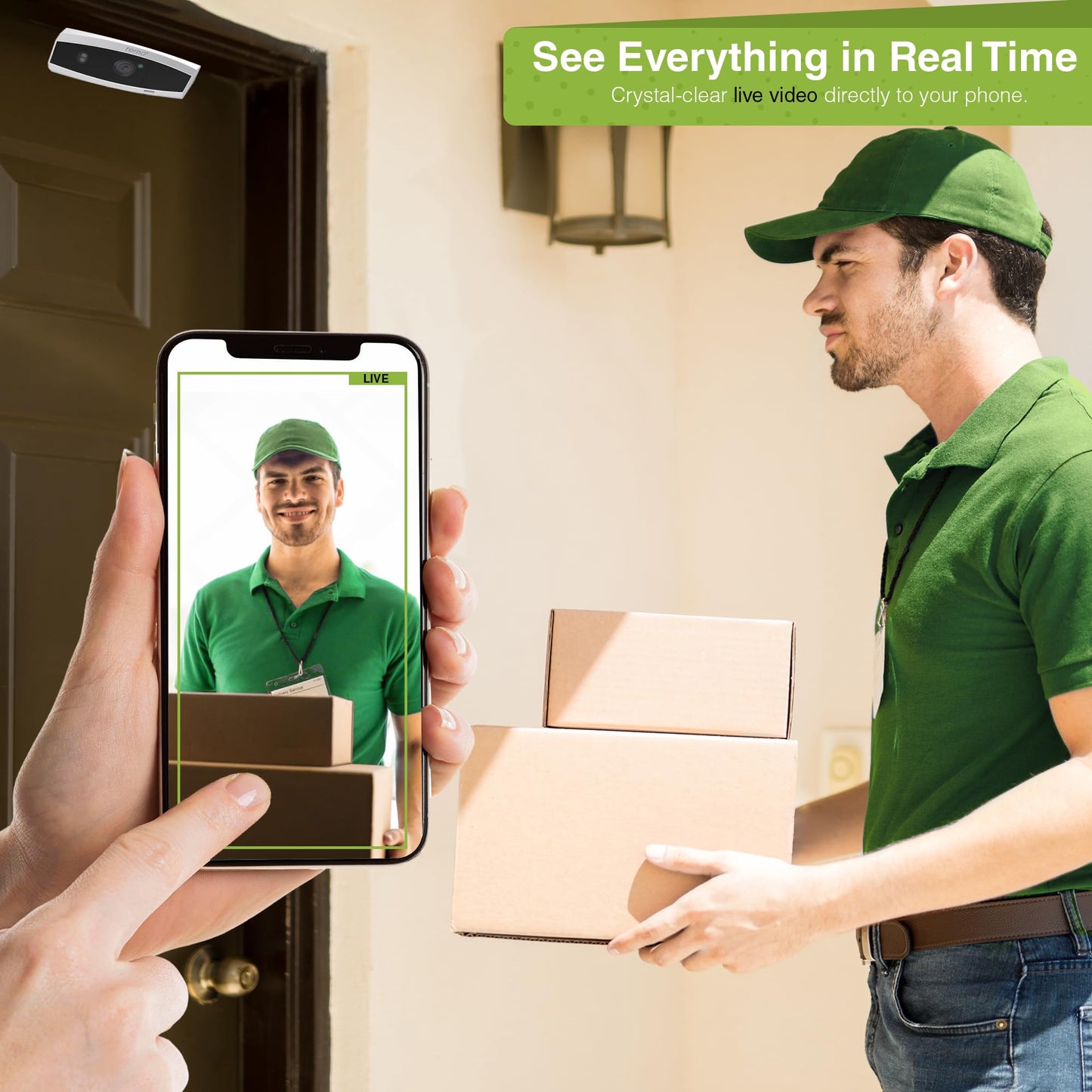 Remo+ DoorCam 3 Over-The-Door Wireless Security Camera, 12-Hour Rolling Video Storage with No Subscription, 1080p Video, Night Vision, 2-Way Talk, AI
