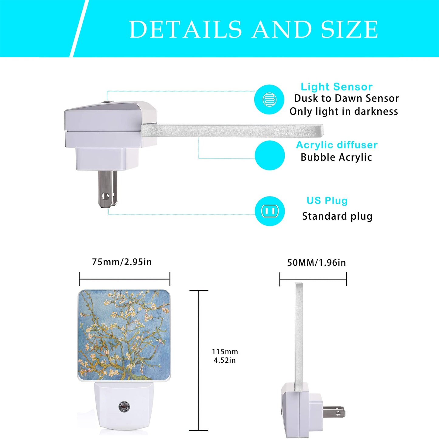 Oeaskly Blossoming Almond Tree Night Light,Night Lights Plug into Wall for Boys Girls, Led Lamp for Stairway/Hallway/Bedroom 0.5W Nightlight Sleep