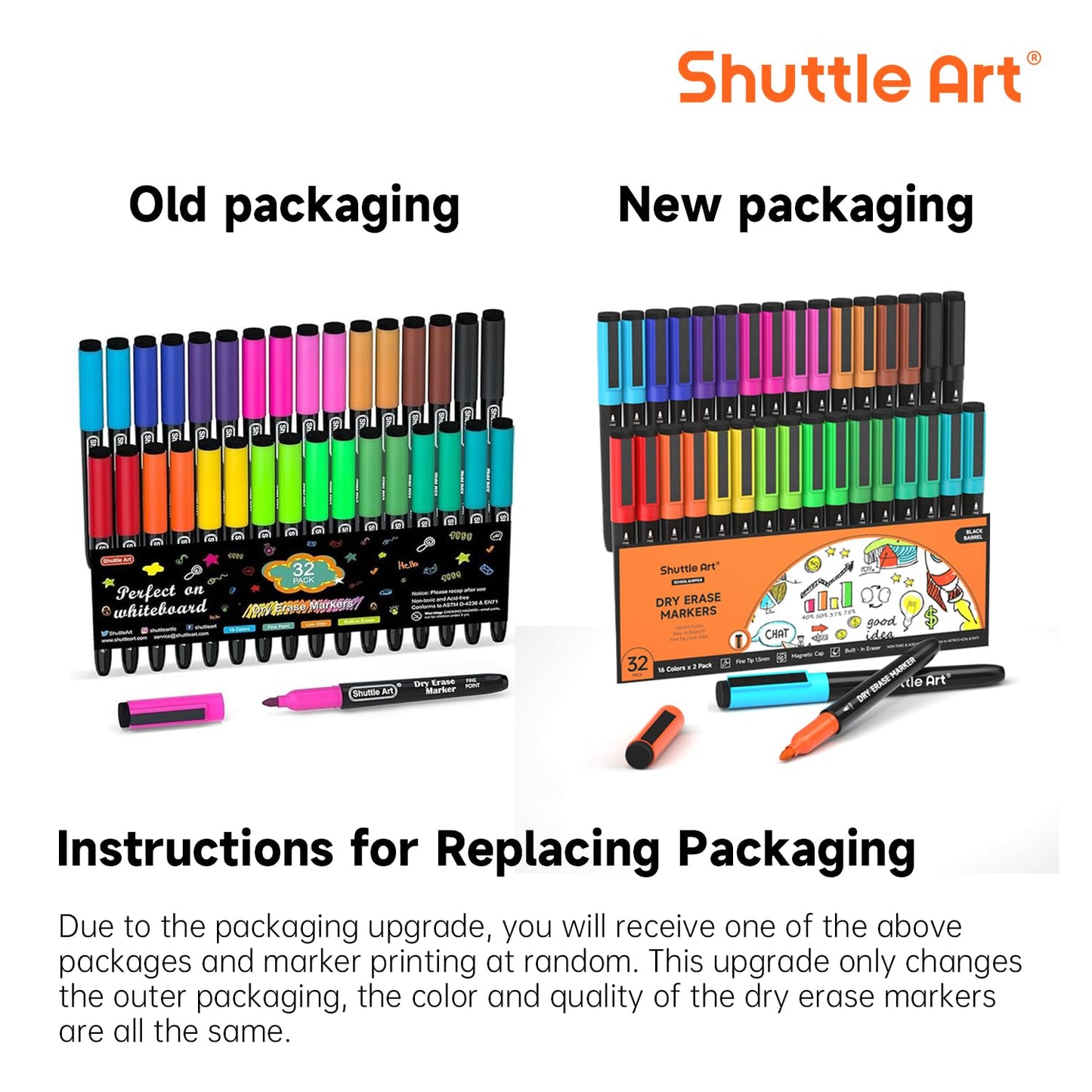 Shuttle Art Dry Erase Markers, 32 Pack 16 Colors Magnetic Whiteboard Markers with Erase, Fine Point Dry Erase Markers Perfect For Writing on