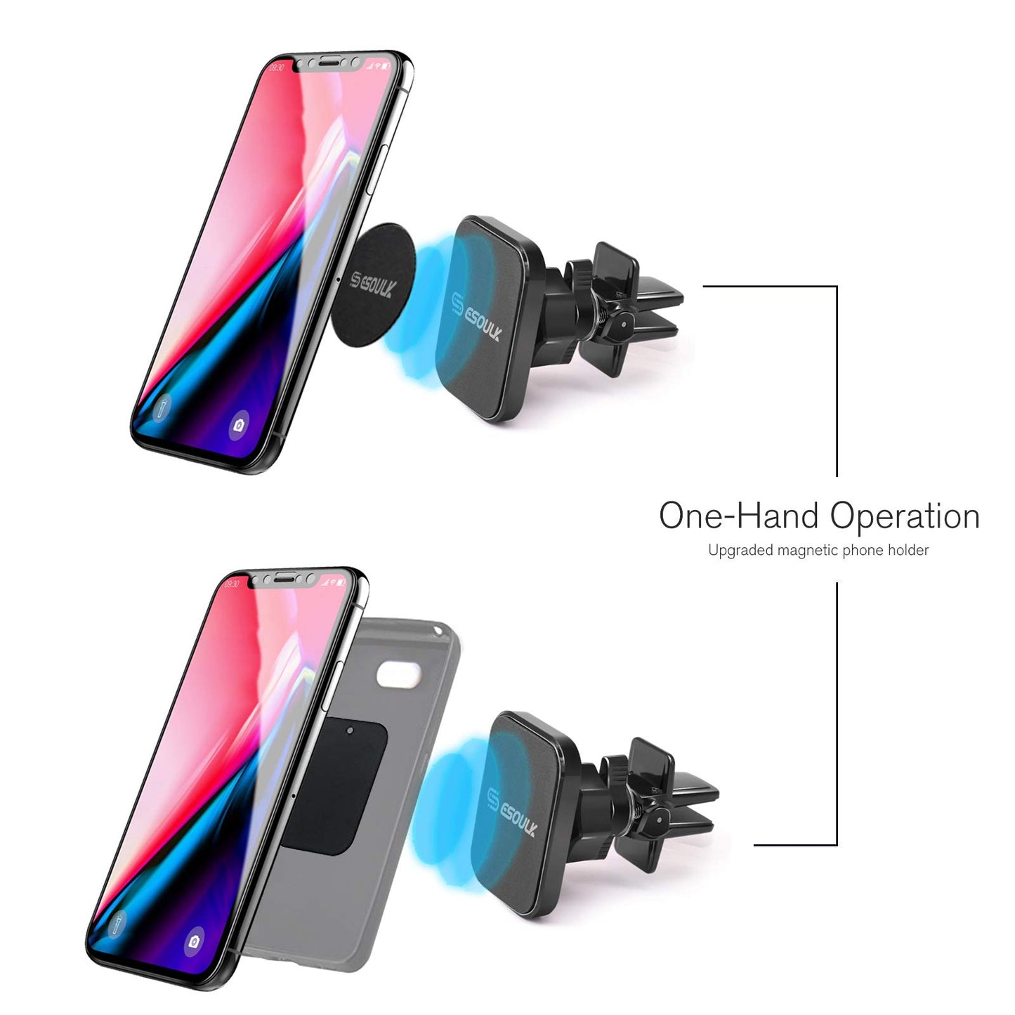 ESOULK - Magnetic Universal Air Vent Phone Car Mount Smartphone Holder, Black (ESLK-EH02P)