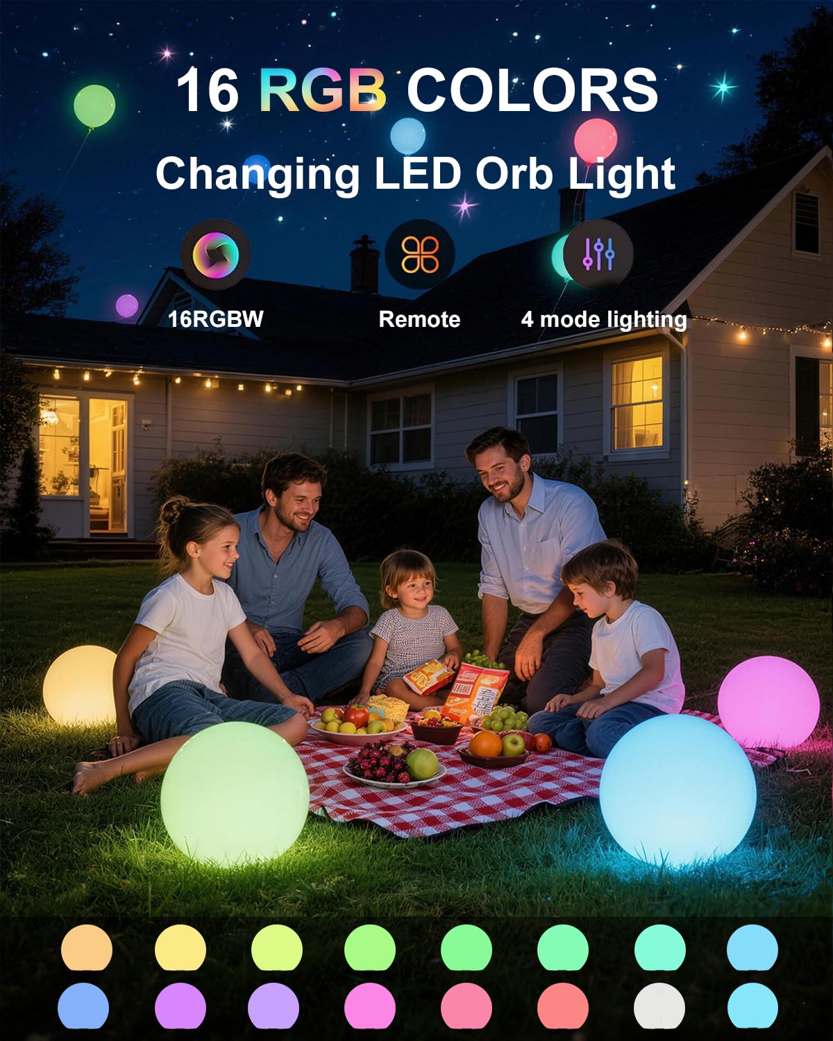 shumi 8-inch Solar Globe Lights Outdoor Waterproof, LED Solar Ball Light Outdoor 16 RGB Colors 4 Modes with Remote Control, Solar Shpere Lamp Orb