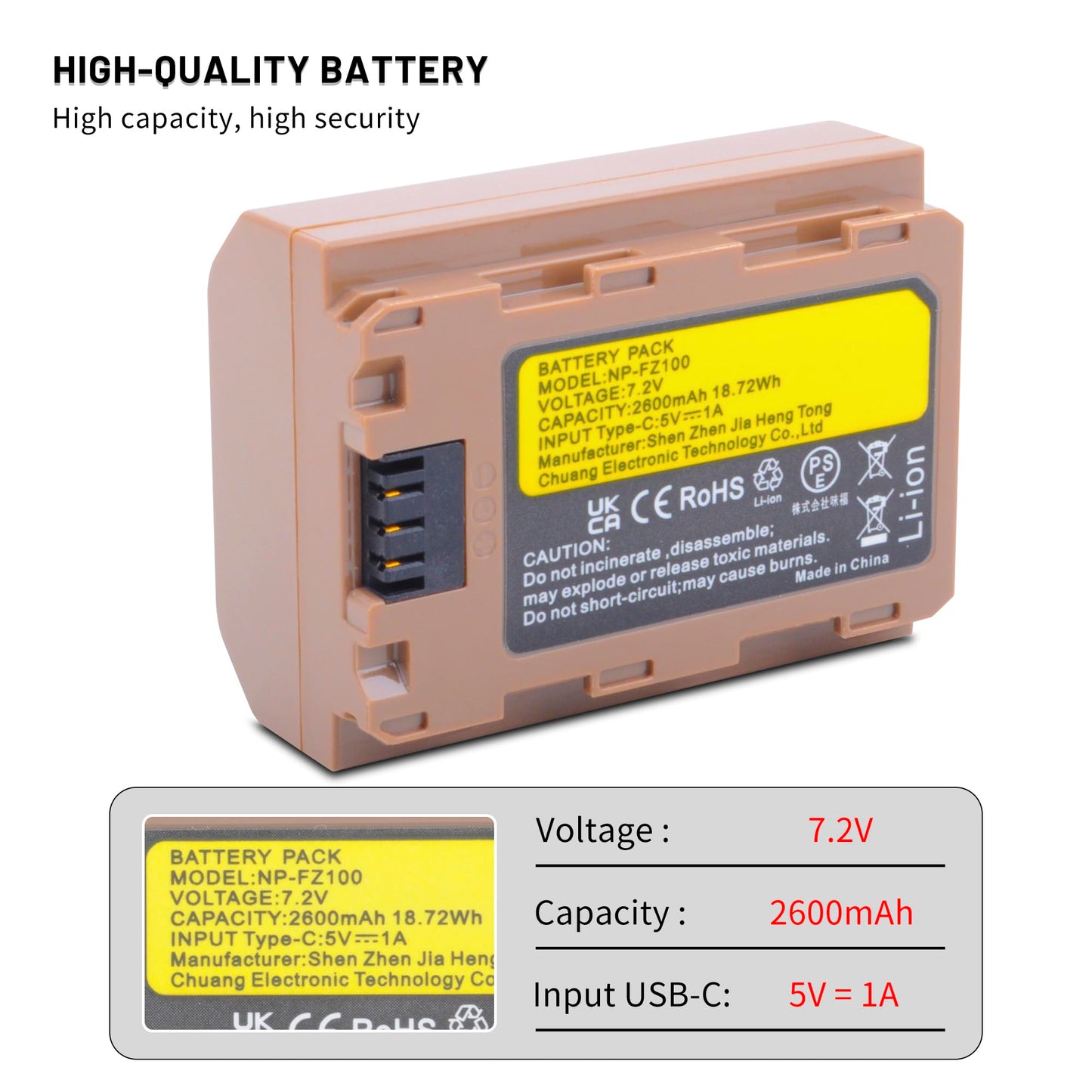 ANCBD USB-C NP-FZ100 Battery for Sony A7iv, A7iii, A7C, A6600, A6700, FX3, FX30, ZV-E1, A9, Alpha 9, Alpha 9S, A9S, A7RIII, A7RIV, A7RV, A7Siii, FX3