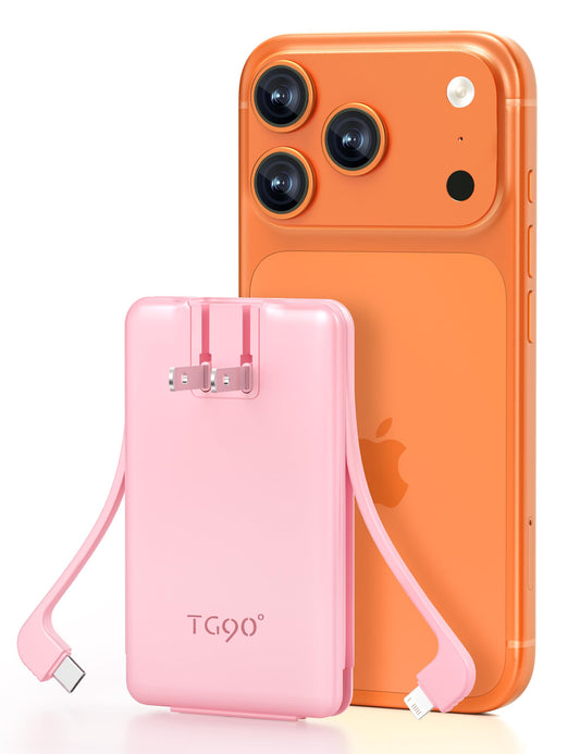 TG90° 5000mAh Portable Charger Built-in AC Wall Plug and Cables, Slim Fast Charging Power Bank, Pocket Size USB C External Battery Pack Compatible