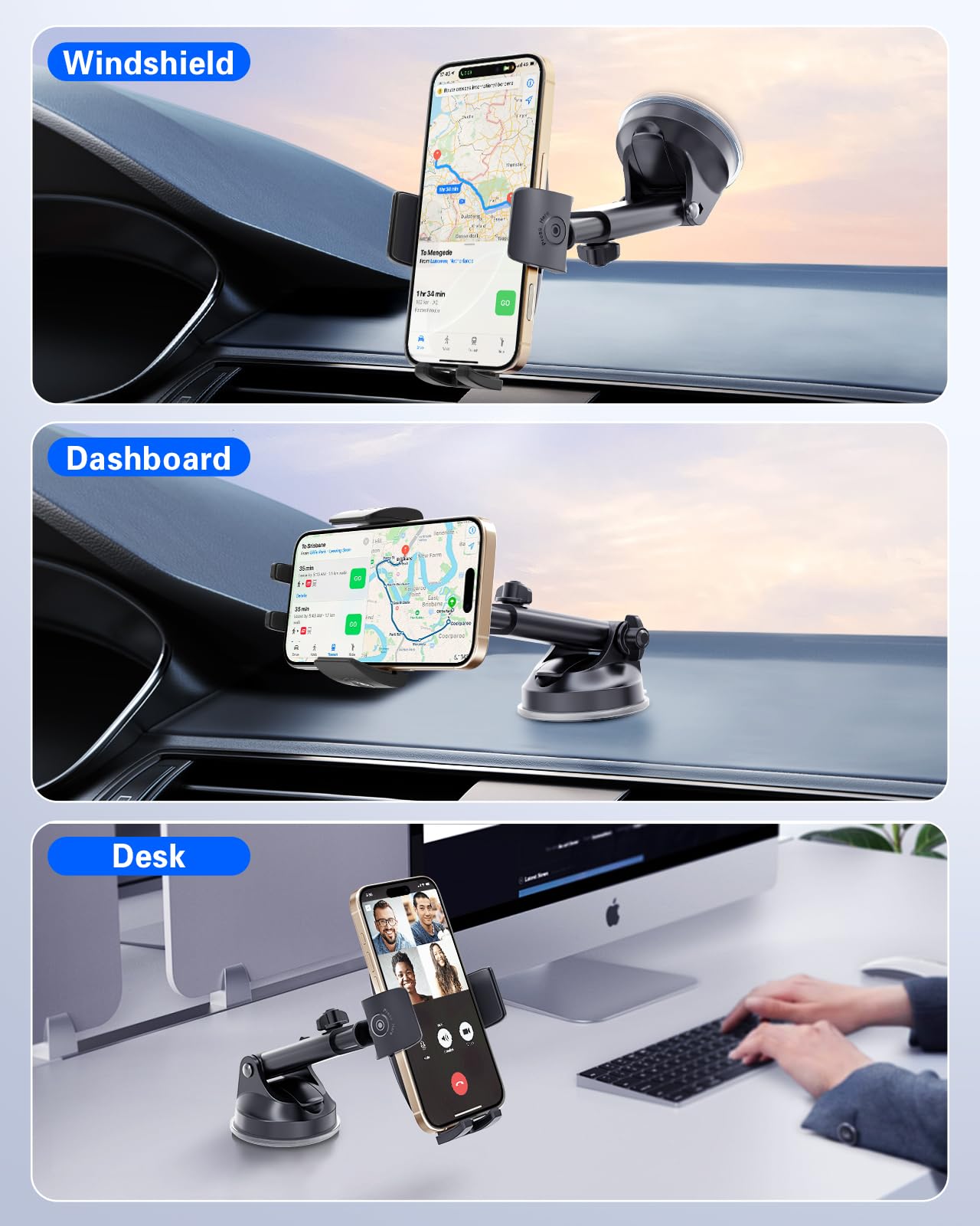 pop-tech Phone Mount for Car, [Military-Grade Suction] Universal Cell Phone Holder for Your Car Dashboard Windshield Window, Automobile Cradle Fit