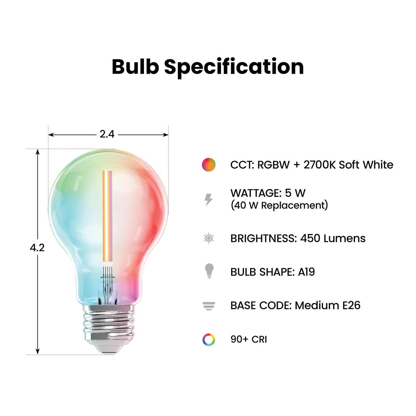Feit Electric A19 LED Smart LED Light Bulb, 40W Eq, RGB Color Changing