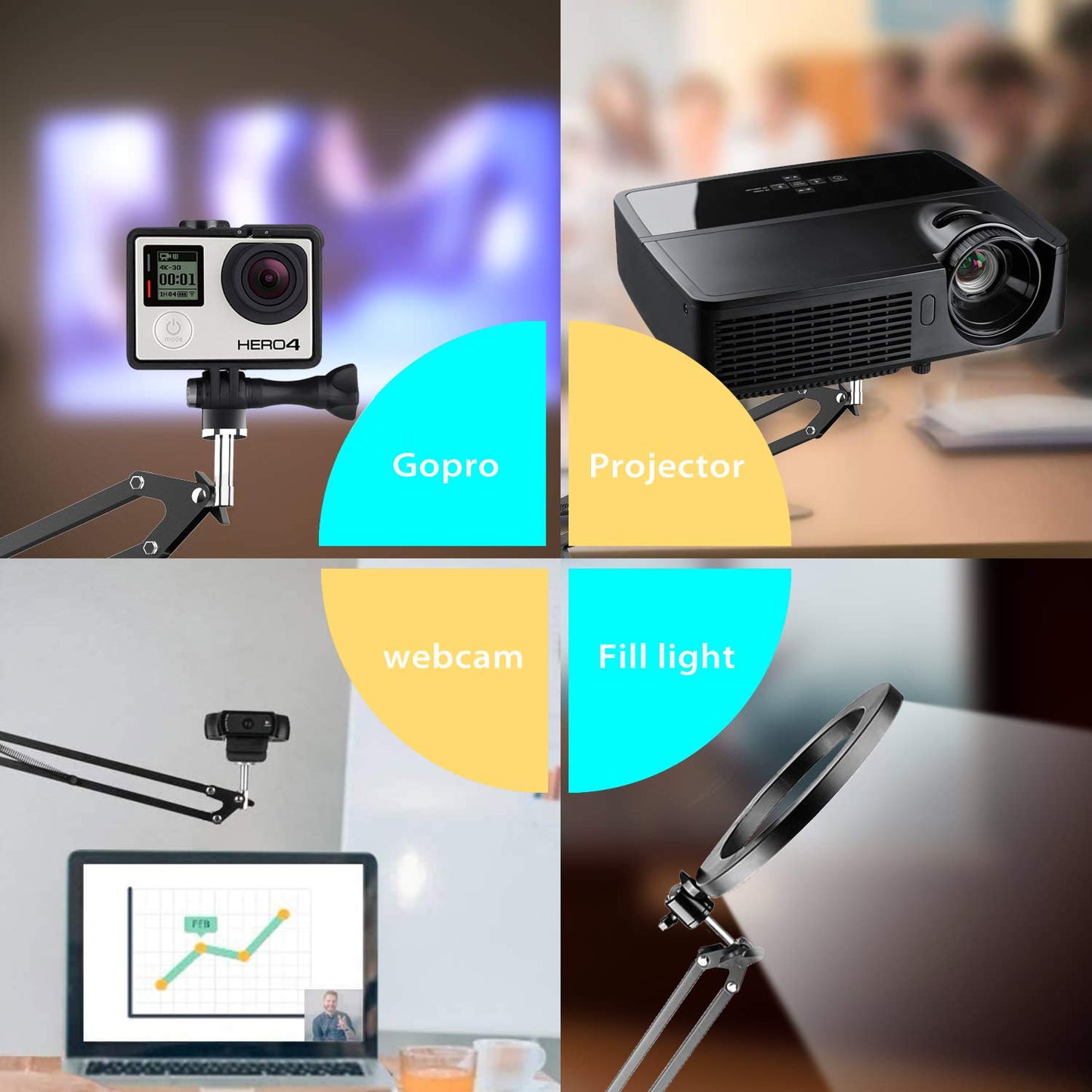 Overhead Tripod for DSLR Cameras, Heavy Duty Camera Desk Mount Stand with Flexible Articulating Boom Arm, Cam Holder Table Clamp for Canon Nikon Sony