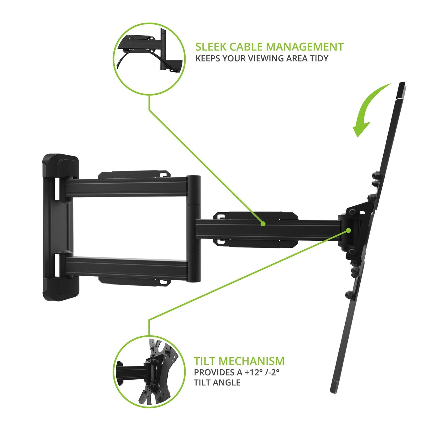 Kanto PS300 Full Motion Articulating TV Wall Mount for 26-inch to 60-inch TVs | Low Profile & 22" Extension | VESA Compatible up to 400 x 400 | Black