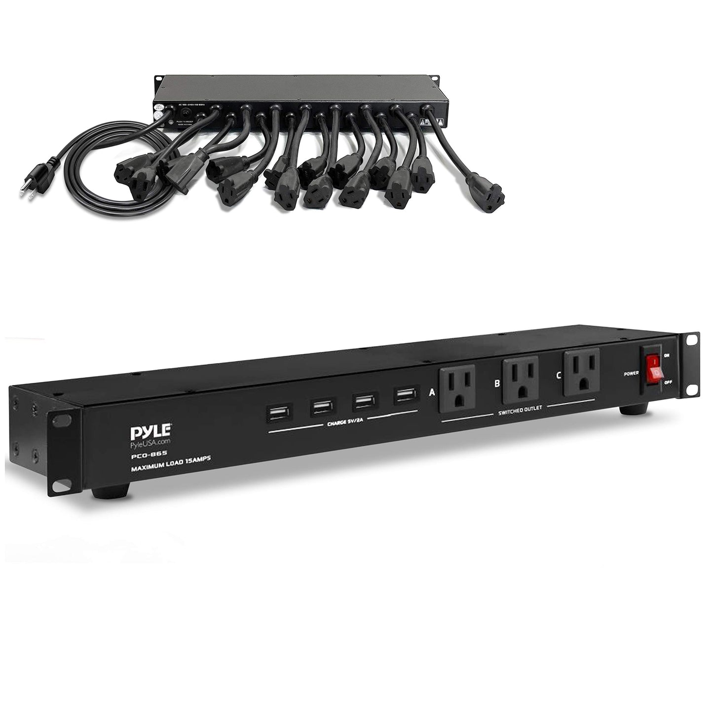 Pyle 19 Outlet 1U 19" Rackmount PDU Power Distribution Supply Center Conditioner Strip Unit Surge Protector 15 Amp Circuit Breaker 4 USB Multi Device