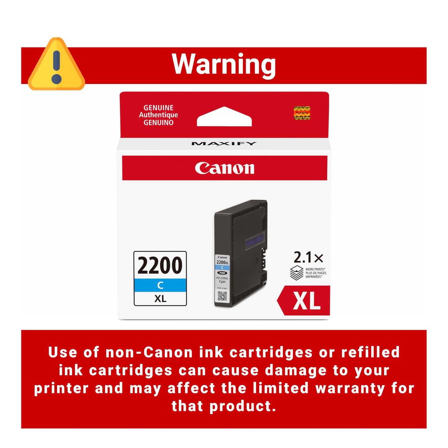 Canon PGI-2200XL Genuine Cyan Ink Tank, Compatible with IB4120, MB5420, MB5120, IB4020, MB5020, and MB5320 (Optional) Printers