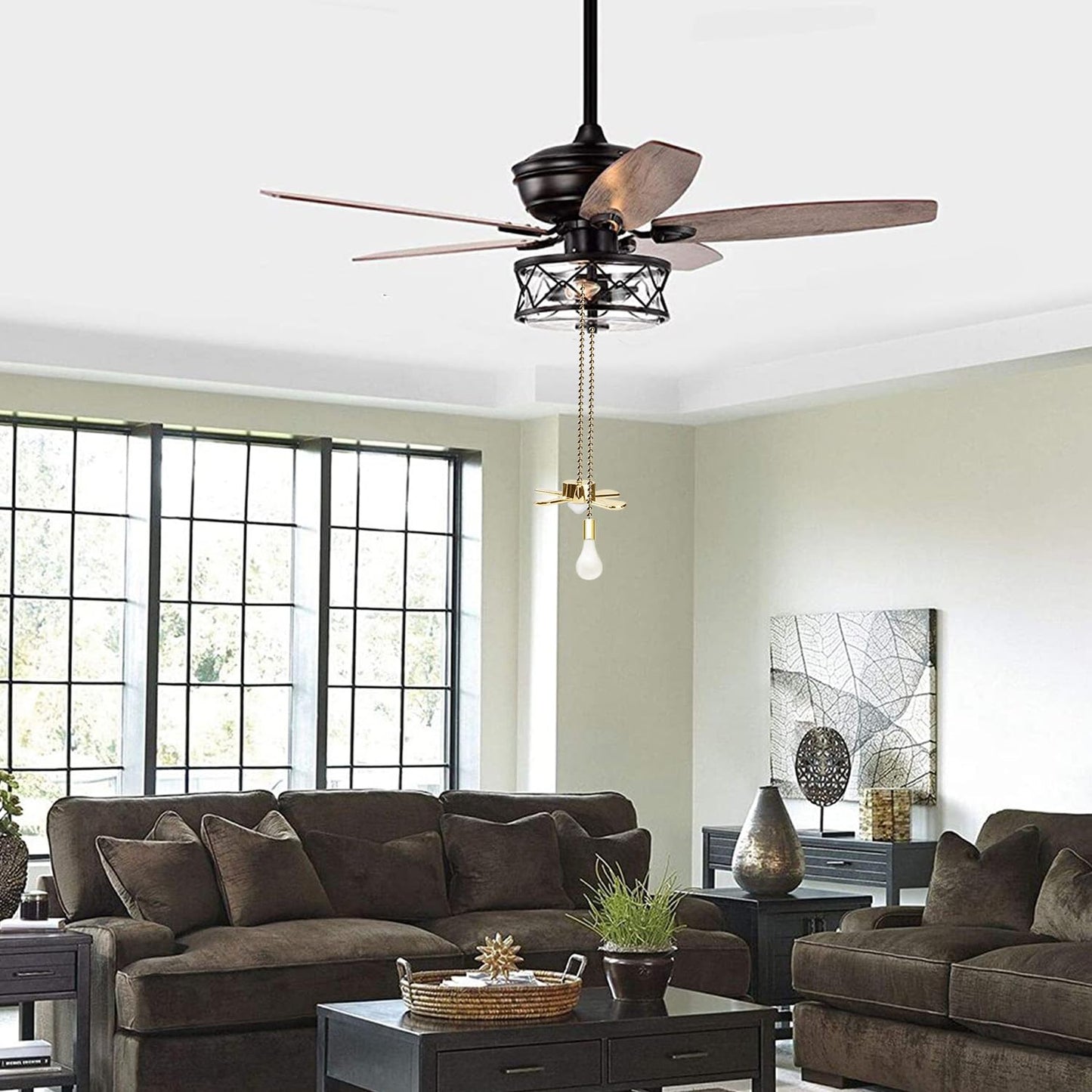 Ceiling Fan Pull Chain, 13.6 Inches Fan Pulls Set with Connector, 2 PCS Beaded Ball Fan Pull Chain- Brass