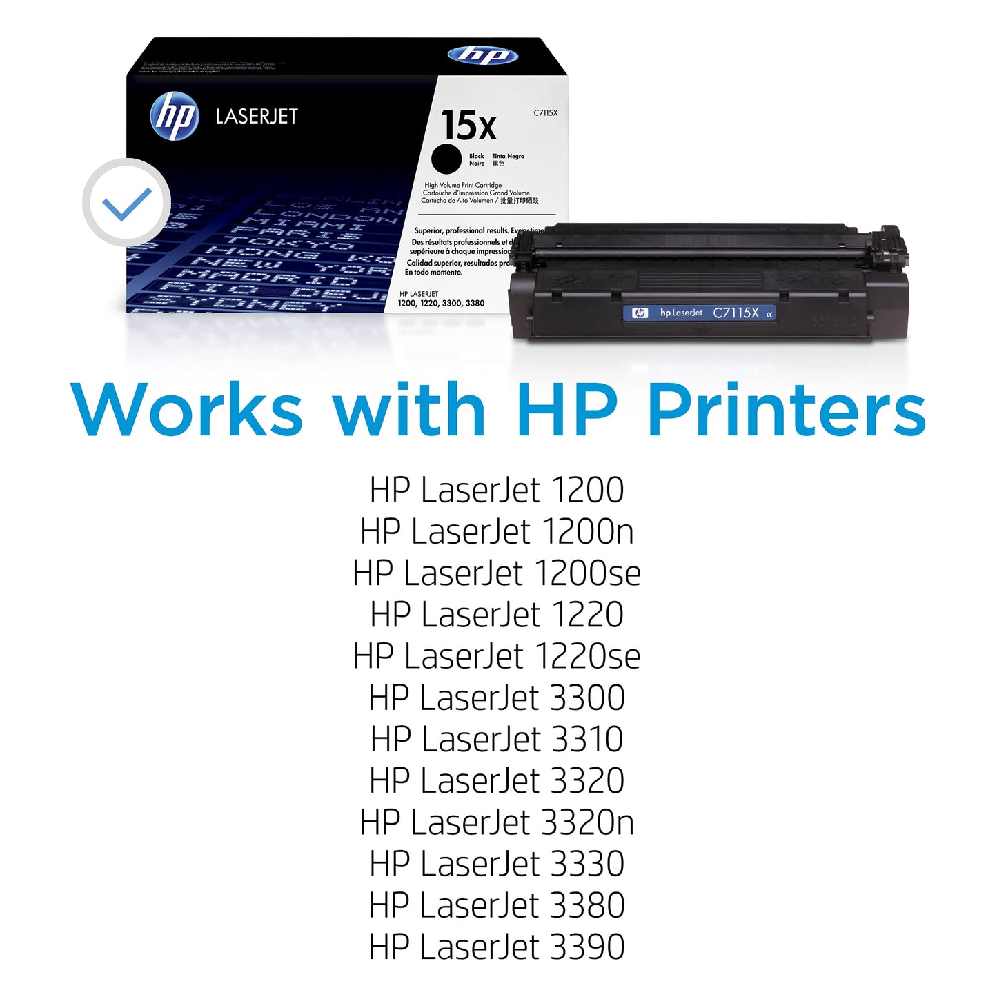 HP Original 15X Black High-Yield Toner Cartridge | Works Laserjet 1200, 1220, 3300, 3310, 3320, 3330, 3380, 3390 Series | C7115X