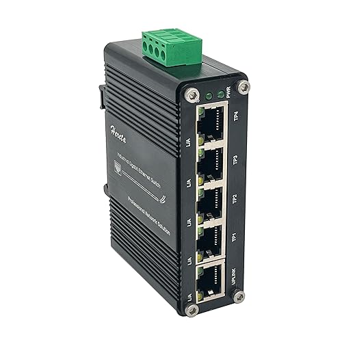 Mini Industrial Gigabit Ethernet Switch,Unmanaged Ethernet Network Hub Switch with 5 x RJ45 Port 10/100/1000T,12~48VDC,Support 802.3X Flow
