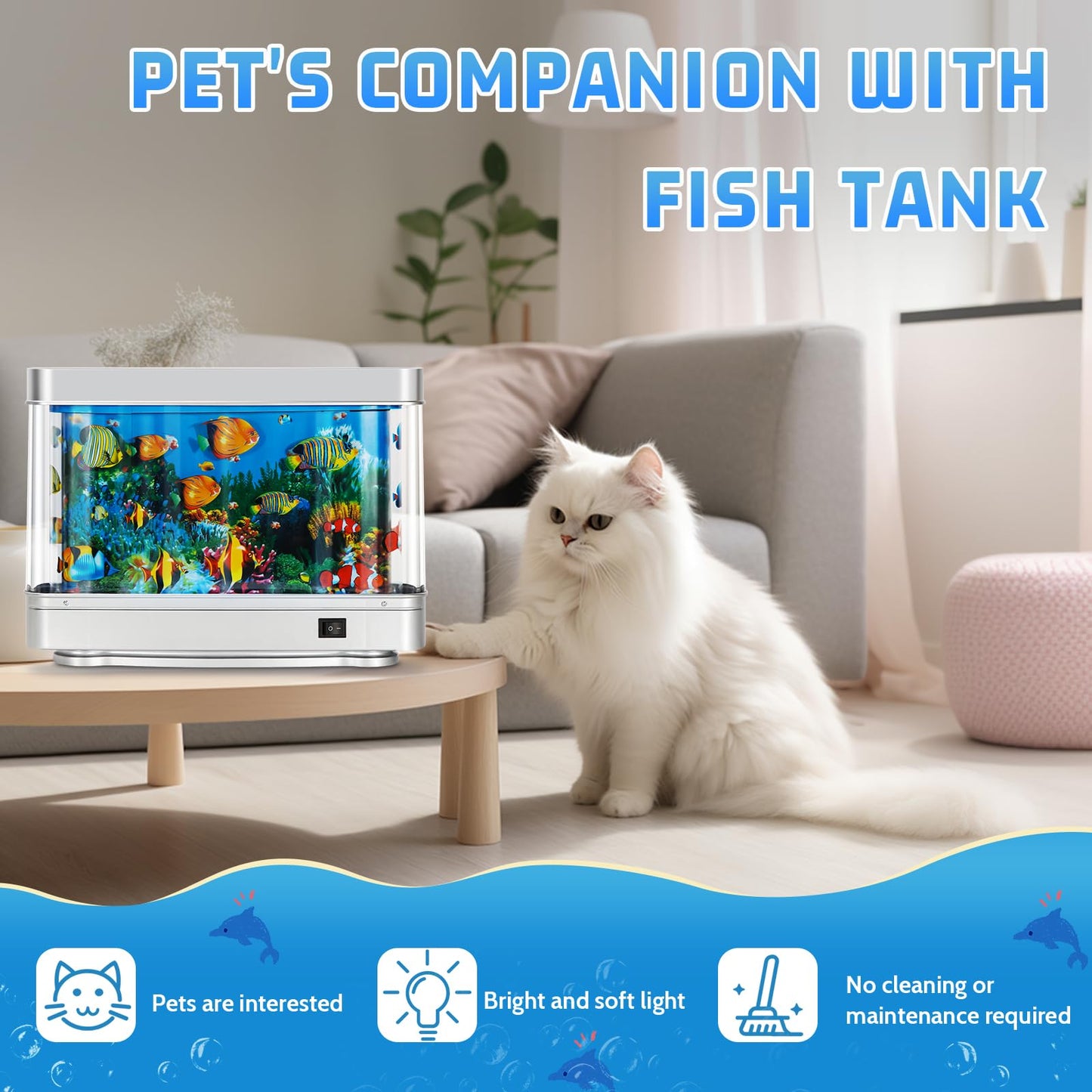 Fake Fish Tank,Artificial Aquarium Decorations,Fake Aquarium Decor,Virtual Ocean Moving Fish lamp for Bedroom Office Décor