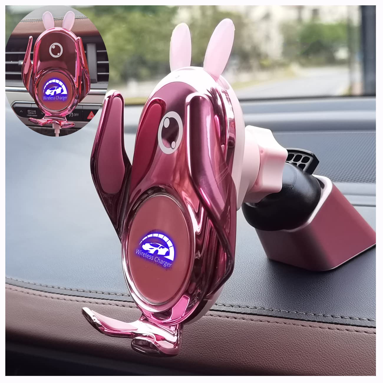 Peanutech Wireless Car Charger Mount, Auto-Clamping,15W Dashboard Vent, Pink Cute Car Phone Holder Women for iPhone Samsung Andriod Phone