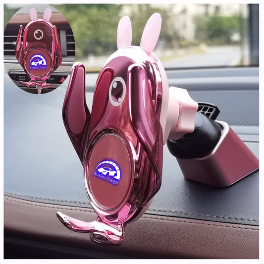 Peanutech Wireless Car Charger Mount, Auto-Clamping,15W Dashboard Vent, Pink Cute Car Phone Holder Women for iPhone Samsung Andriod Phone