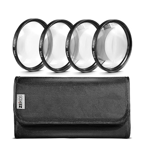 Zeikos 52mm 4 piece high definition Close-Up filter (+1, +2, +4 and +10 Diopters), Metal Rim, Magnification Kit, with Deluxe Case and Miracle Fiber