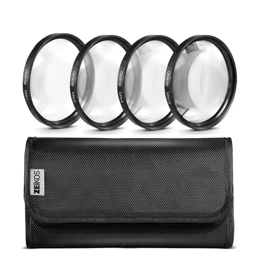 Zeikos 52mm 4 piece high definition Close-Up filter (+1, +2, +4 and +10 Diopters), Metal Rim, Magnification Kit, with Deluxe Case and Miracle Fiber