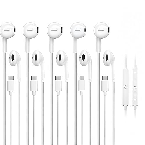 5 Pack USB C Headphones for iPhone 17/16/15 Pro Max iPad Plus TypeC Earphones with Microphone Volume Control USBC Wired Earbuds USB Type C Earphone…