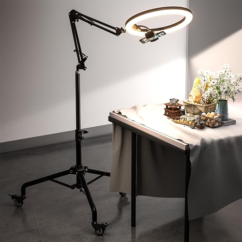 UBeesize Pro LED Ring Light Tripod with Phone Holder & Casters, Adjustable Overhead Phone/Camera Mount for iPhone, Video Recording, Live Streaming