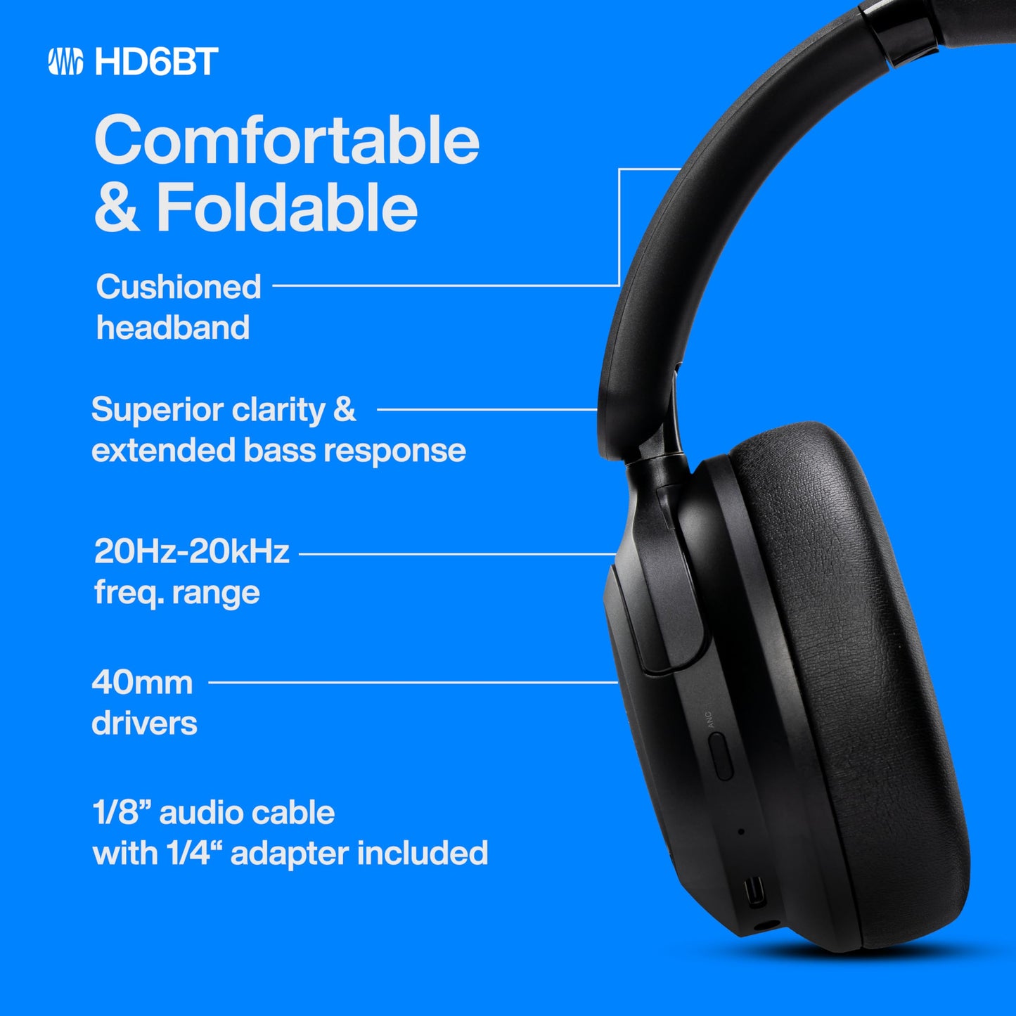 PreSonus Eris HD6BT - Over-Ear Closed-Back Wireless Headphones, Bluetooth, ANC Noise Cancelling, Up to 60 Hours Battery Life, Studio Headphones…