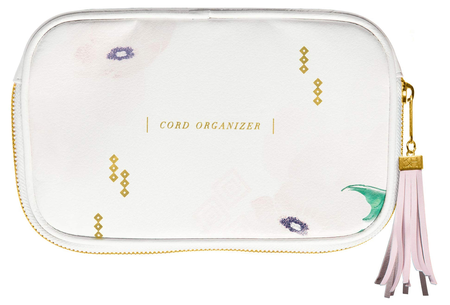 C.R. Gibson Women's White and Gold Travel Cable and Charger Organizer Case, 8.5" W X 8" h X 1.5" D, One Size