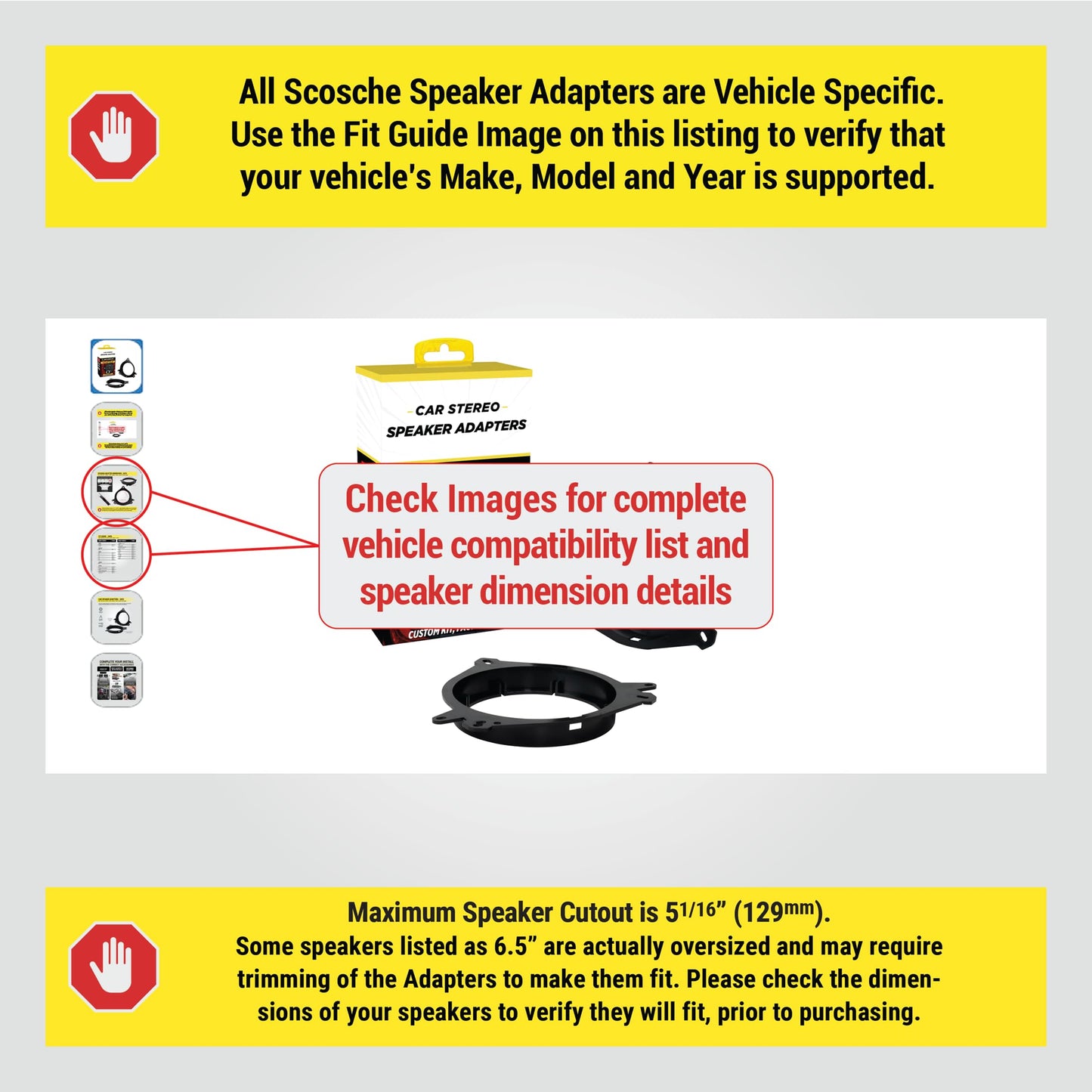 Scosche SAT6 5.25-6.5” Speaker Adapters Compatible with Select 2000-2020 Lexus, Scion and Toyota Vehicles - Adapter for 5 1/4' to 6 1/2' Car Door