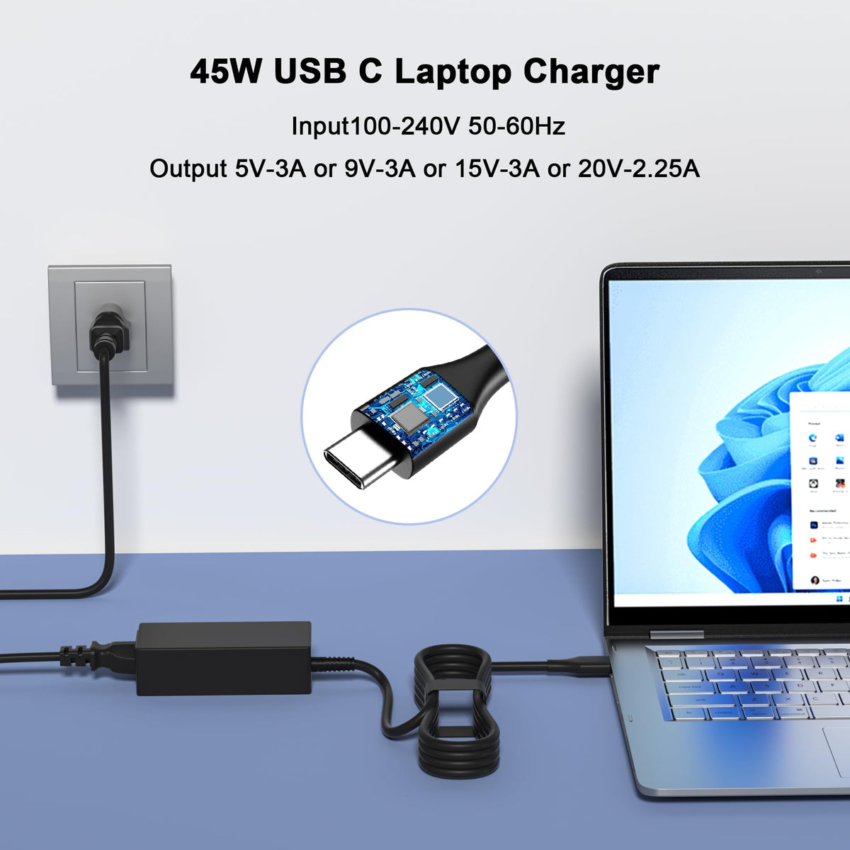 YEOTSMUT Chromebook Charger-45W USB-C Laptop Charger Compatible with HP