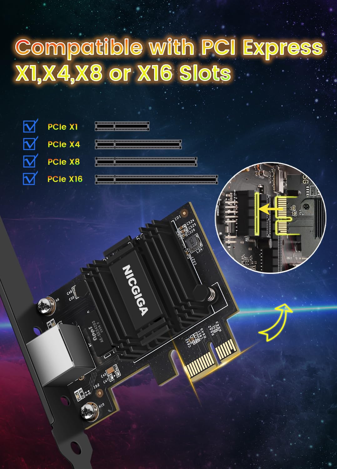 NICGIGA 2.5G Base-T PCIe Network Adapter, Realtek RTL8125B 2.5Gbps/1Gbps/100Mbps PCI Express Gigabit Network Card Convert to Ethernet RJ45 LAN Port